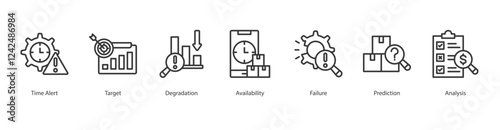 Recognition Outline Icon Sheet Availability, Time Alert, Target, Degradation, Failure, Prediction, Analysis