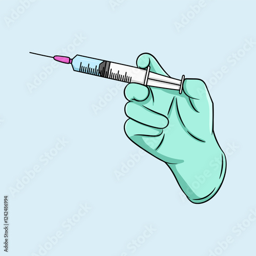 Hand in Medical Gloves Injecting a Syringe