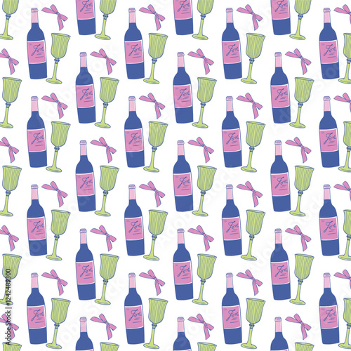 Seamless Pattern Romantic Wine Soft Vintage Illustration