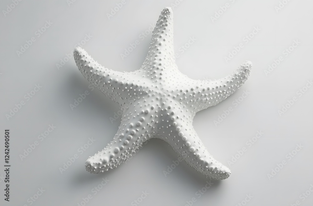A textured white starfish rests on a plain background A textured white starfish rests on a plain background