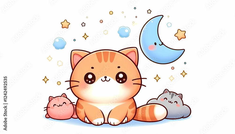 Fototapeta premium illustration of cute cat on white background