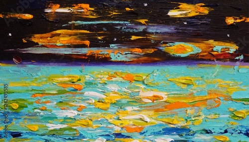 A month in the sky. Oil painting. Art.