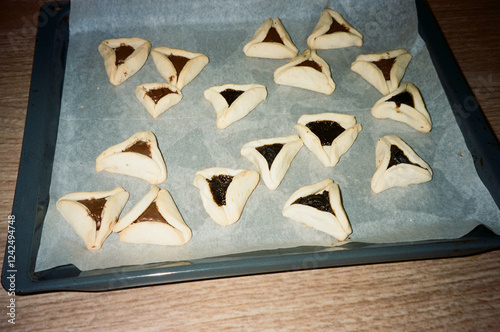 Hamantaschen Cookies Filled With Chocolate and Poppy Seeds-Purim Treat photo