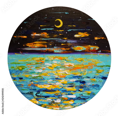A month in the sky. Oil painting. Art.