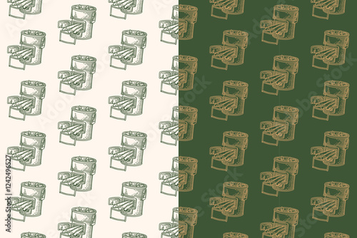 stove portable with firewood doodle seamless pattern on background. oven fireplace with cord wood engraving pattern background. retro furnace background for adventure, camping, outdoor merchandise