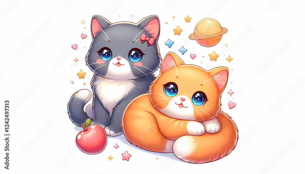 Fototapeta premium illustration of cute cat on white background
