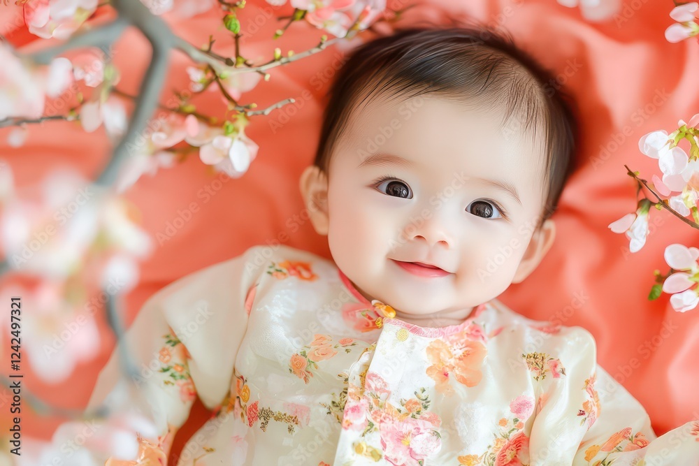 Create a background photo of traditional Vietnamese Tet including apricot blossoms, peach blossoms, lucky money, warm tones for babies Create a background photo of traditional Vietnamese Tet including apricot blossoms, peach blossoms, lucky money, warm tones for babies
