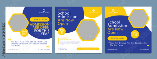 School admission social media post banner design. back to school social media post banner design set. Back to school admission promotion banner. school admission template for social media ad.