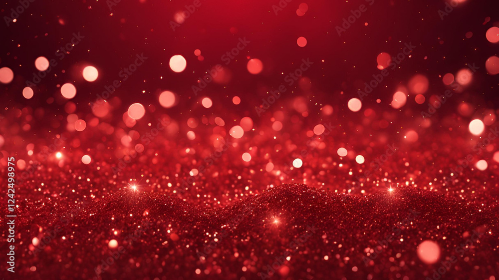 Delicate and luminous glitter particles, floating in a red gradient background. Perfect for Valentine's Day. Perfect for luxury products.