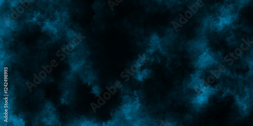 blue Fog and mist effect on black background, watercolor background concept design background with smoke, watercolor painted mottled blue background with vintage marble.
