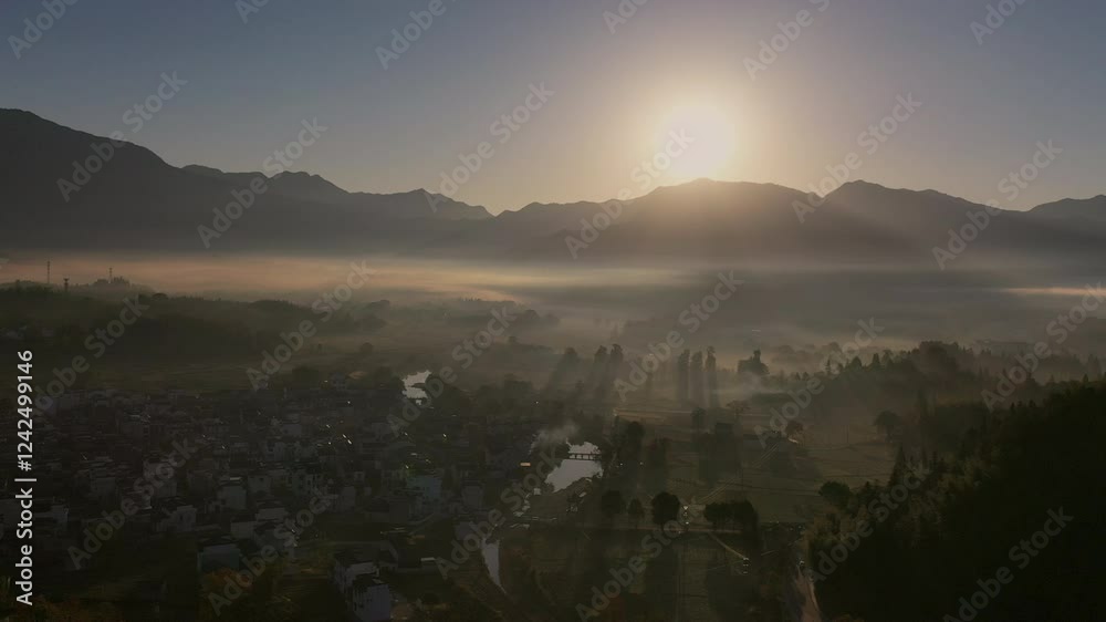 custom made wallpaper toronto digitalAerial photography of early morning in Tachuan Village, Yi County, southern Anhui Province
