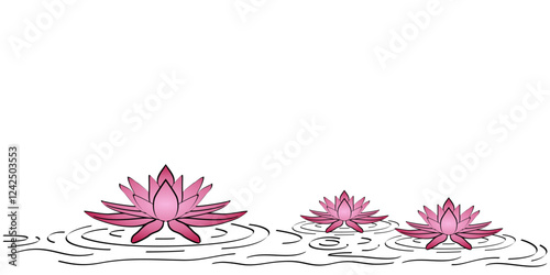 vector design of 3 lotus flowers in water, for Vesak day