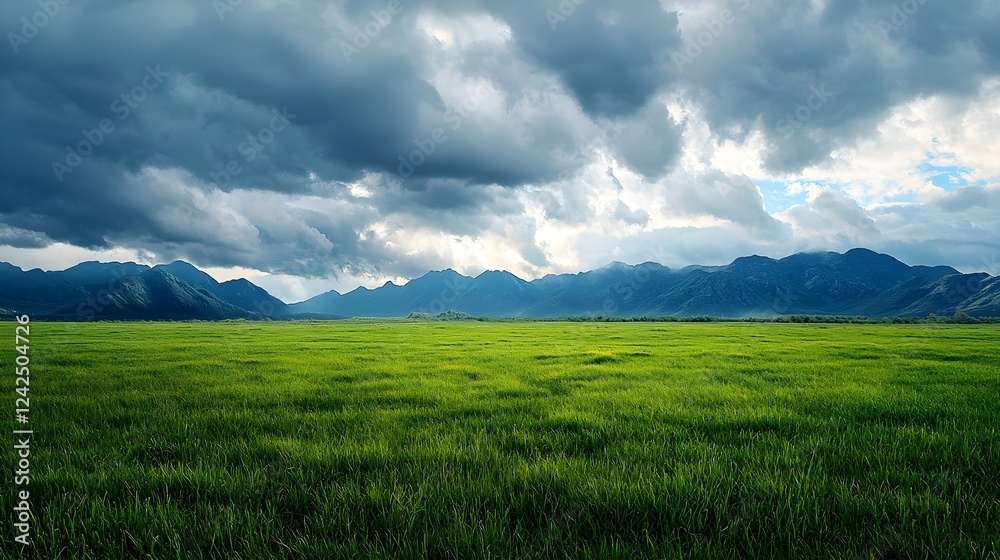 Obraz premium Green Field Dramatic Mountain Landscape