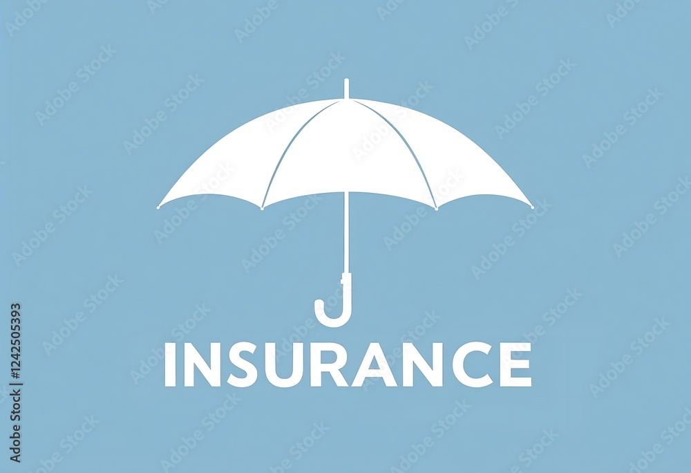 Illustration of a white umbrella on a blue background with the word 'Insurance' below, symbolizing protection and security. Illustration of a white umbrella on a blue background with the word 'Insurance' below, symbolizing protection and security.