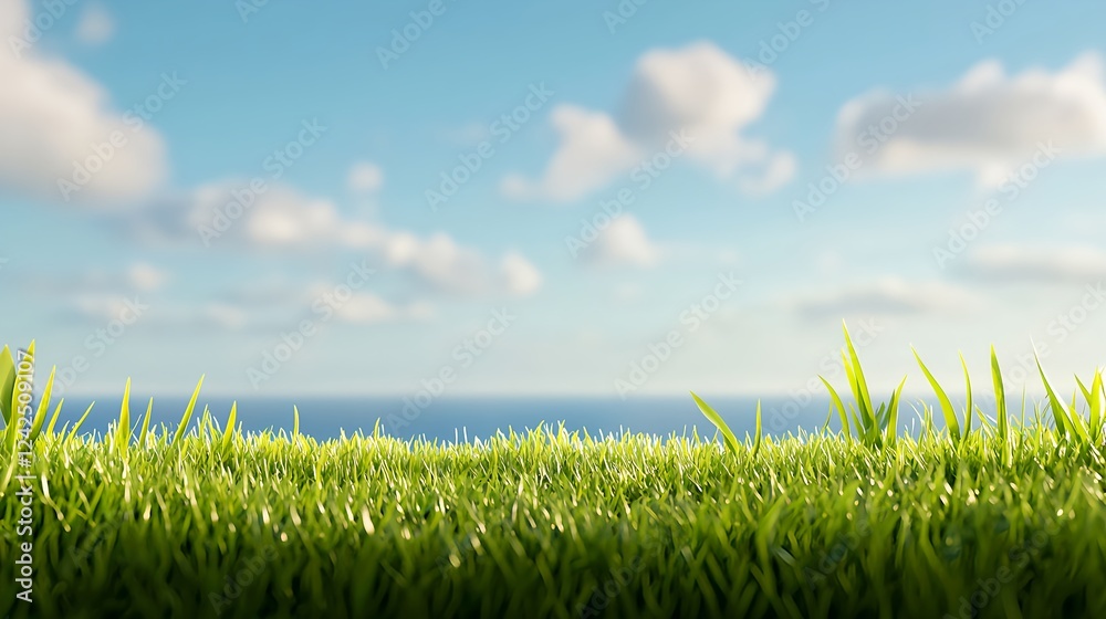 Obraz premium Green Grass Ocean Horizon Summer Landscape