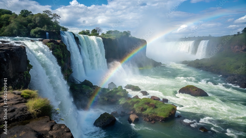 Naklejka premium Majestic waterfall in Yosemite National Park surrounded by mountain landscape