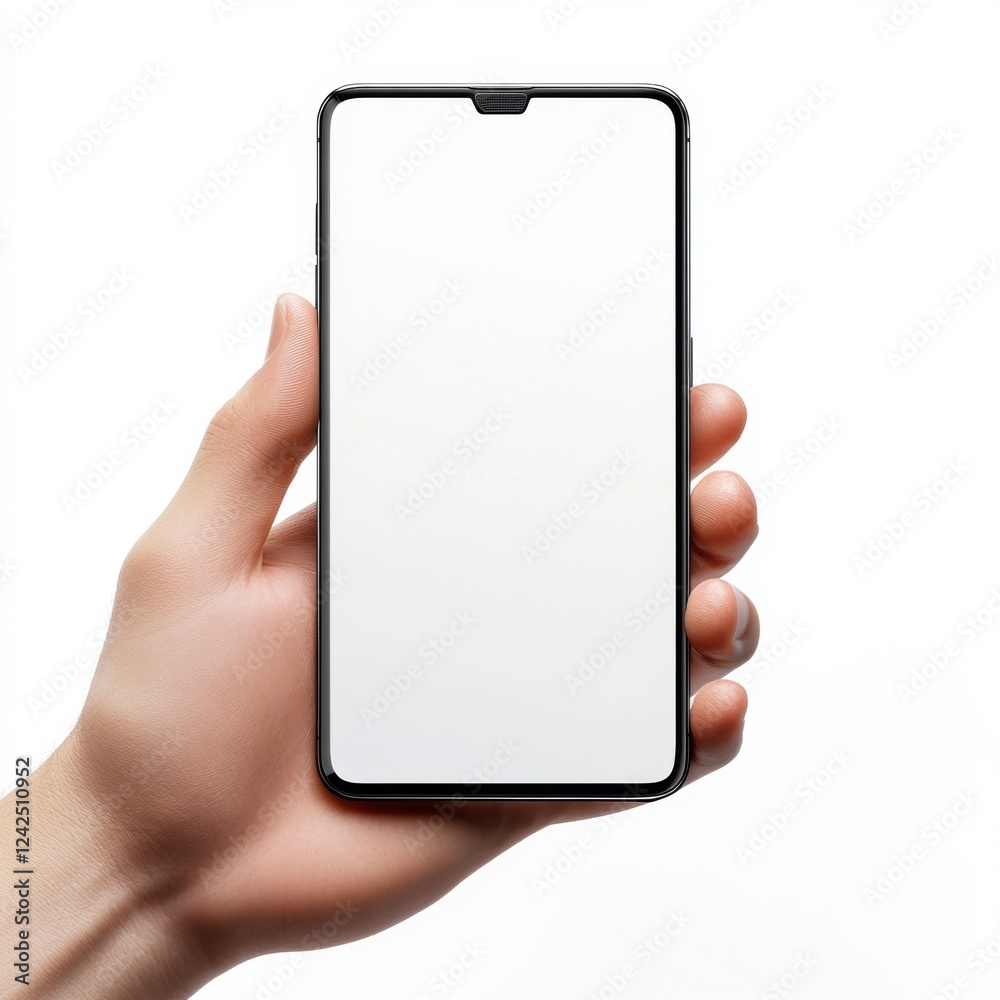 Mobile Telephone Device Displayed In Hand For Communication And Digital Information Access On White Mobile Telephone Device Displayed In Hand For Communication And Digital Information Access On White