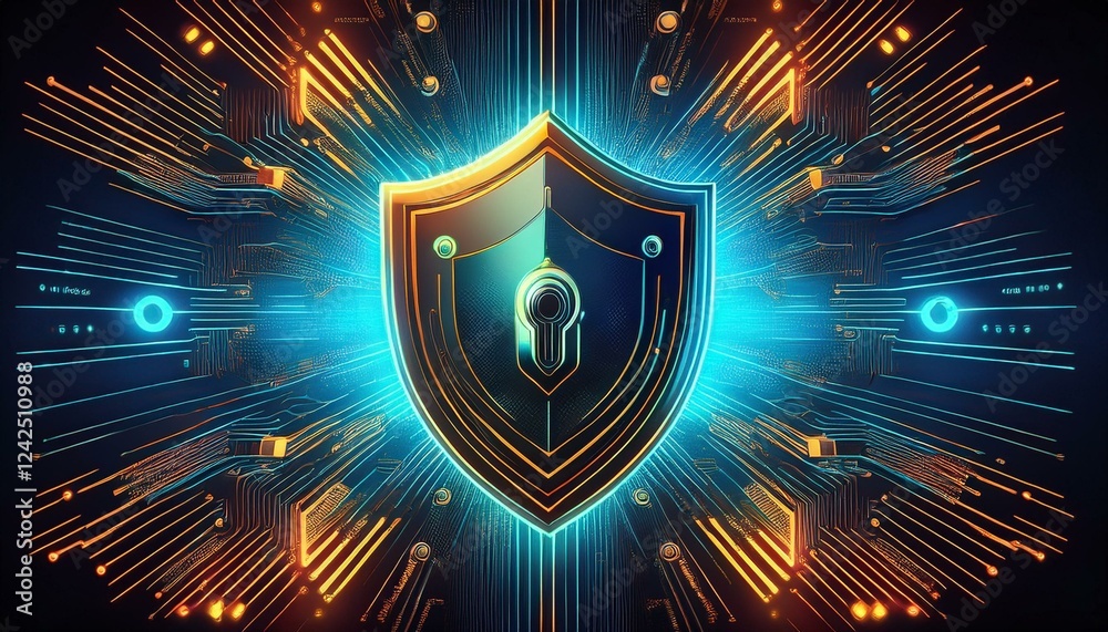 Fototapeta premium Shield blue energy. Digital IT security shield.