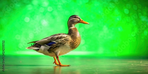 Back View of a Duck Walking on Green Screen for Chroma Key Animation and Water Duck Art Video, Ideal for Fashion Photography and Creative Projects photo