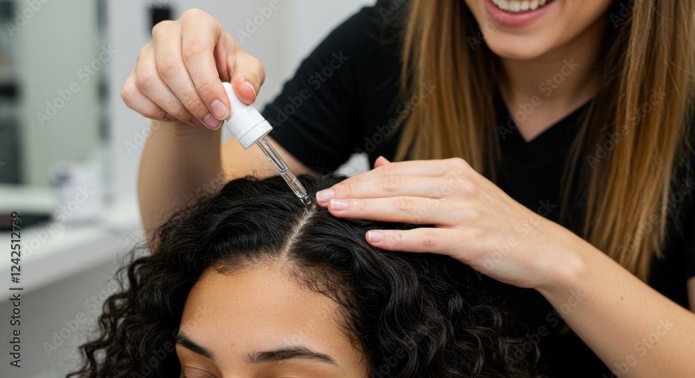 Fototapeta premium Hair treatment application with dropper for healthy curly hair care