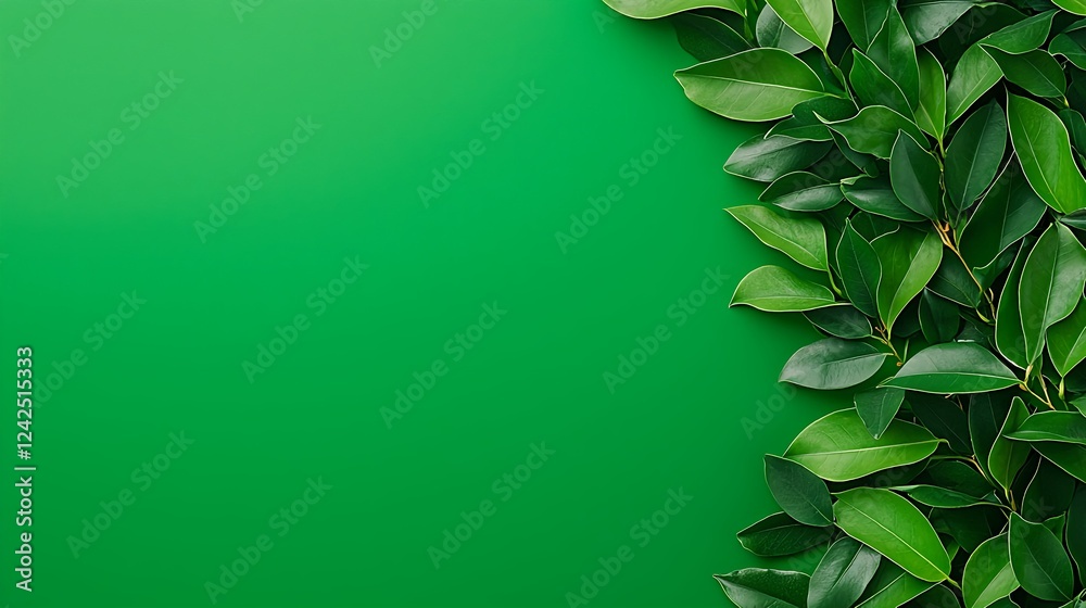 Fototapeta premium Green Leaves Border on Green Background