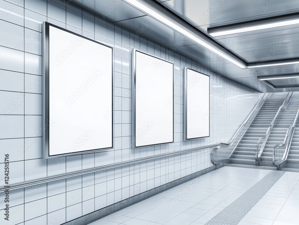 Subway Station Advertising Posters Display Wall with Stairs Urban Transit Advertising Space Subway Station Advertising Posters Display Wall with Stairs Urban Transit Advertising Space