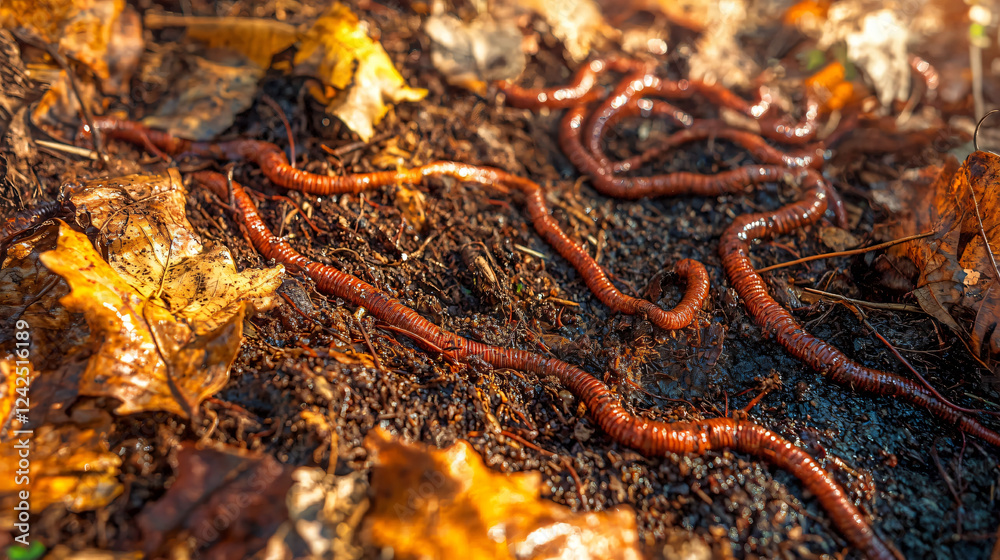 Fototapeta premium Separate Organic Waste for Recycling Earthworms in Nature Close-Up Photography Outdoor Environment Educational Concept
