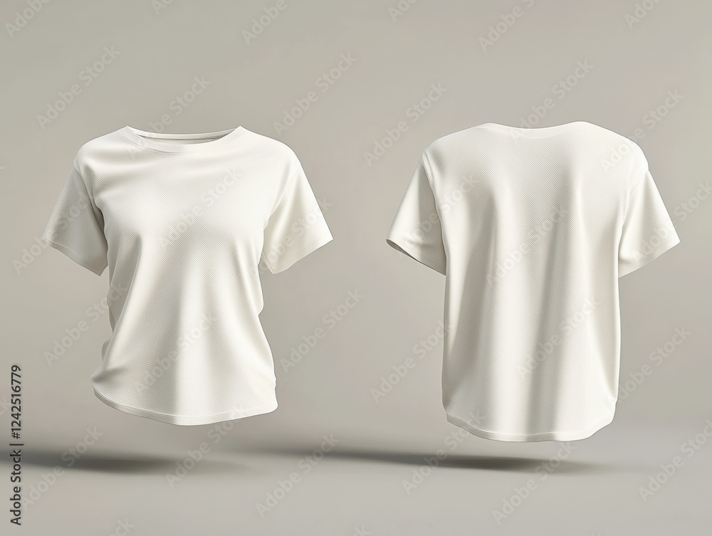 Two Blank White T Shirts Displayed Front and Back for Custom Branding Ready for Design Work Two Blank White T Shirts Displayed Front and Back for Custom Branding Ready for Design Work