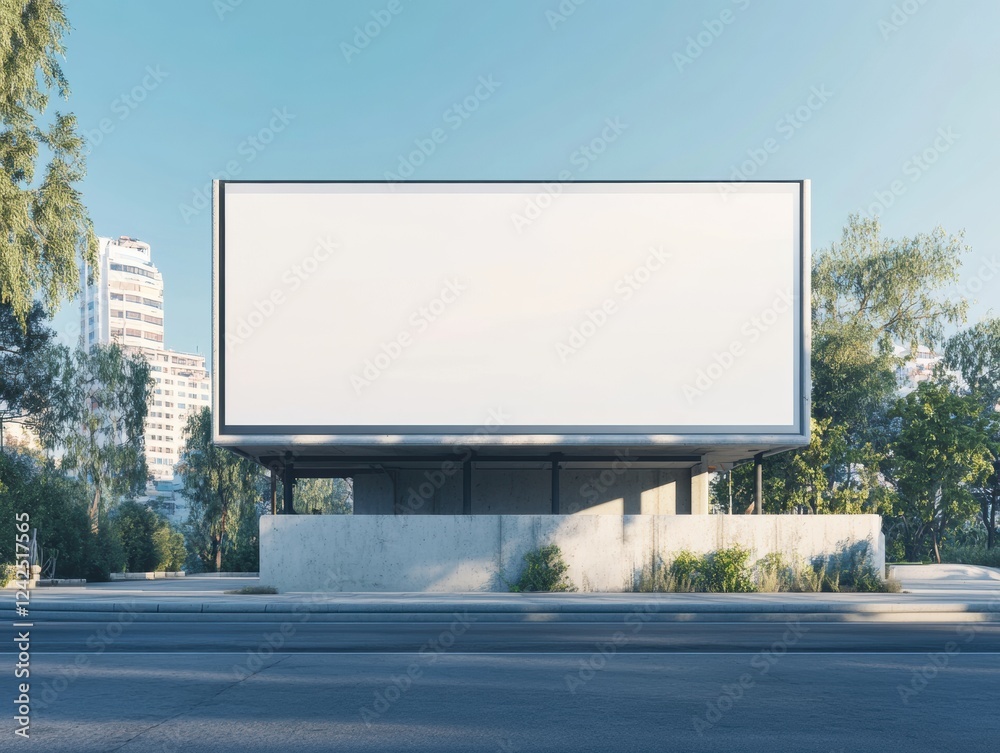 Fototapeta premium Urban Billboard Advertising in Cityscape with Commercial Display on Structure near Road