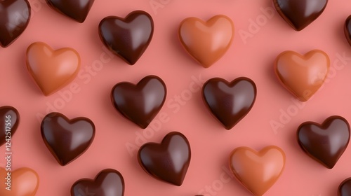 mocha brown heart-shaped objects scattered across the frame against a brown background, Generative AI