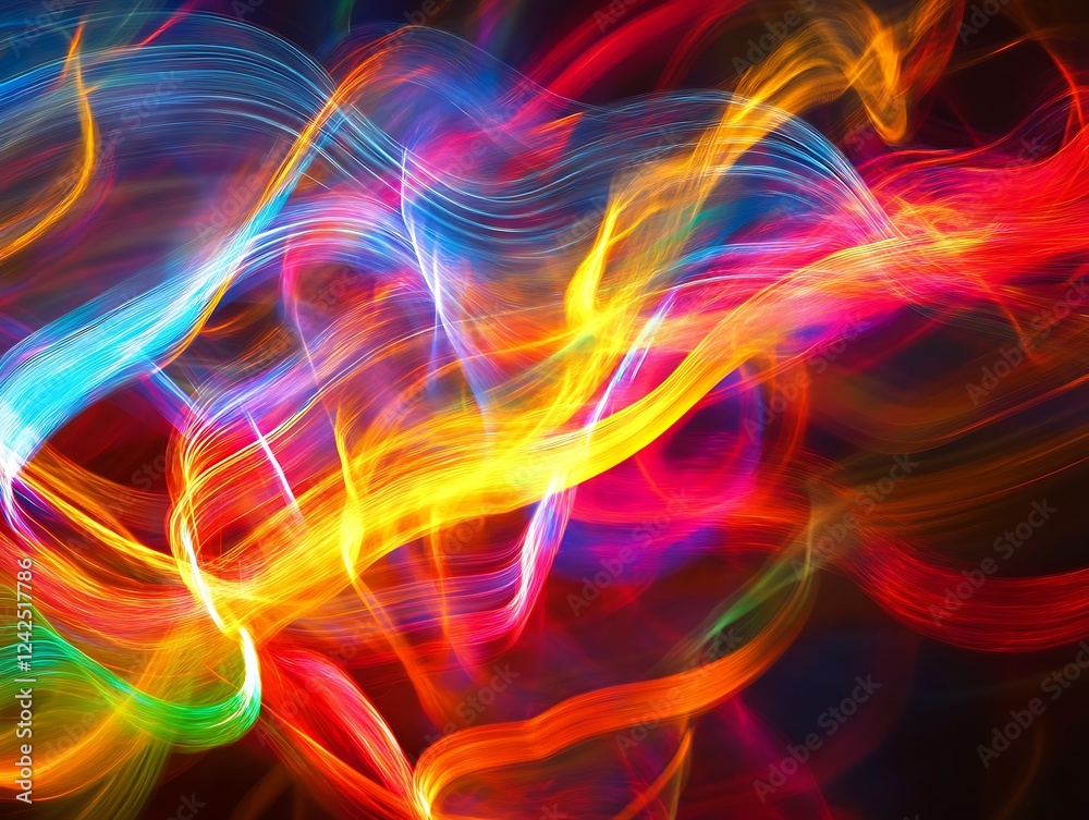 Naklejka premium Abstract Glowing Light Trails with Vibrant Colors Creating a Futuristic Energy Wave Effect in a Dynamic Digital Motion Background for Modern and Tech Themes