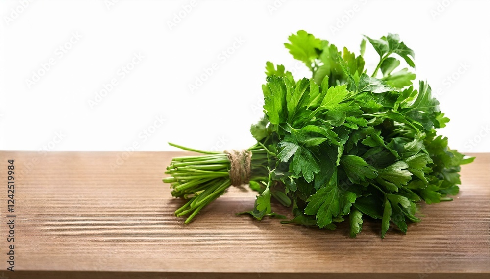 Bunch of fresh parsley. Bunch of fresh parsley isolated white on board with copy space Bunch of fresh parsley. Bunch of fresh parsley isolated white on board with copy space