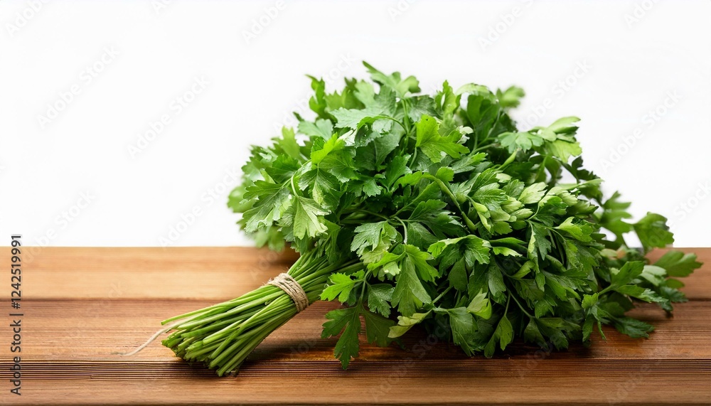 Bunch of fresh parsley. Bunch of fresh parsley isolated white on board with copy space Bunch of fresh parsley. Bunch of fresh parsley isolated white on board with copy space