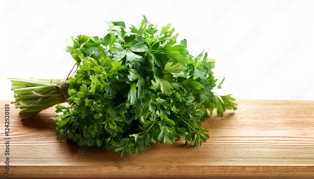 Bunch of fresh parsley. Bunch of fresh parsley isolated white on board with copy space Bunch of fresh parsley. Bunch of fresh parsley isolated white on board with copy space