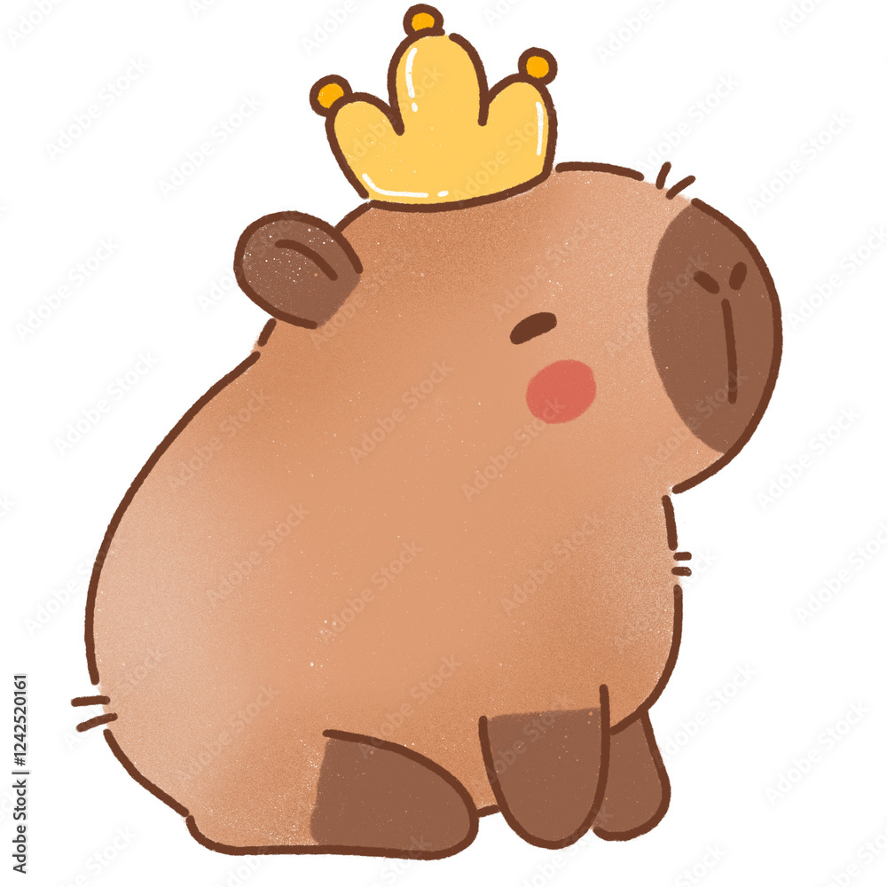 Cute capybara animal with crown, smiling happily Cute capybara animal with crown, smiling happily