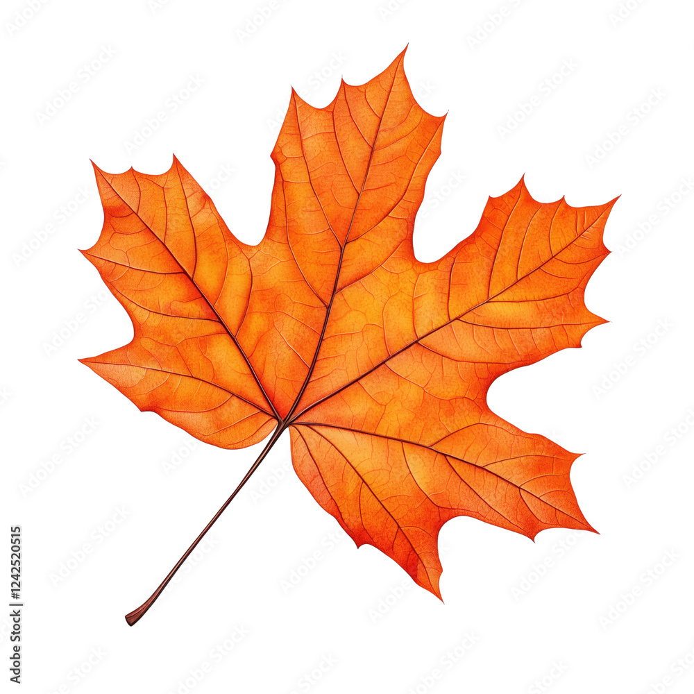 Obraz premium A vibrant orange maple leaf showcasing intricate vein patterns.