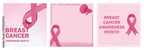 Pink ribbon designs promoting Breast Cancer awareness October campaign.
