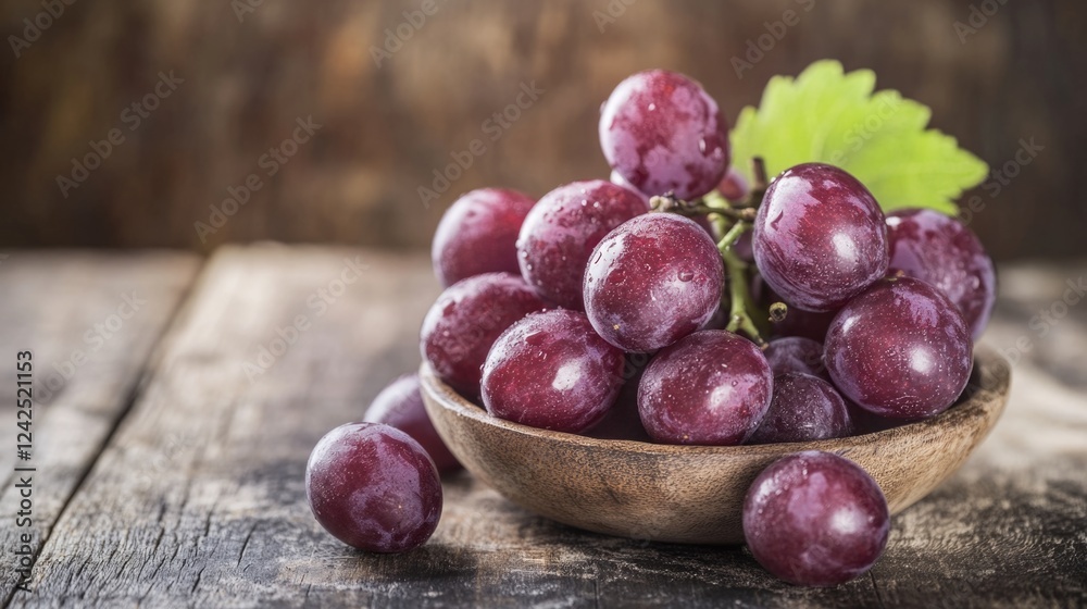 Vibrant purple grapes clustered in a rustic wooden bowl on a textured wooden surface, symbolizing freshness and natural abundance. Vibrant purple grapes clustered in a rustic wooden bowl on a textured wooden surface, symbolizing freshness and natural abundance.