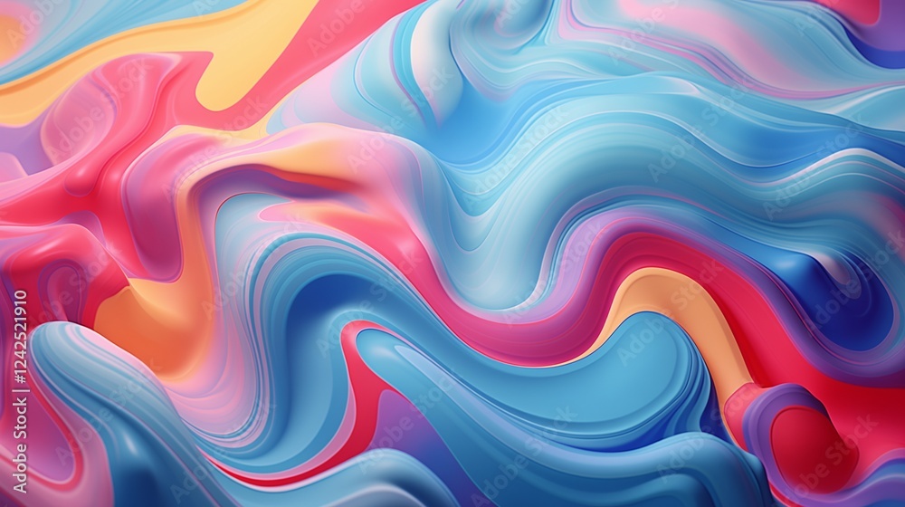 3D isometric abstract fluid liquid paint background swirls, soft curves and vibrant hues mixing in an artistic display
