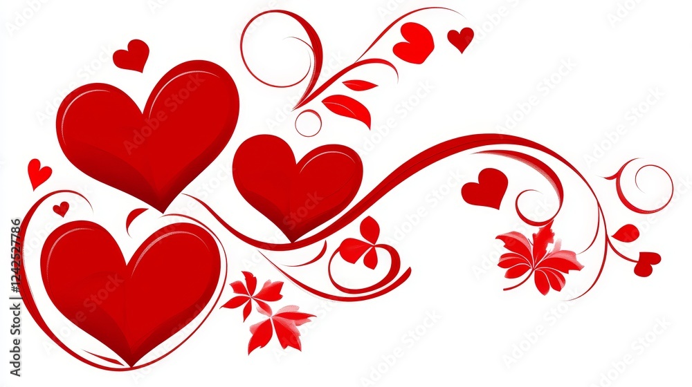 Red Hearts Floral Valentine Design Romantic Illustration Red Hearts Floral Valentine Design Romantic Illustration