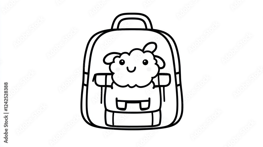 Cute sheep backpack, kids' school bag, white background, education Cute sheep backpack, kids' school bag, white background, education