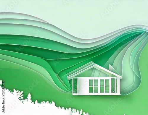 Generated Image by Firefly. Line drawing of a house, the concept of living with nature and building a sustainable house.