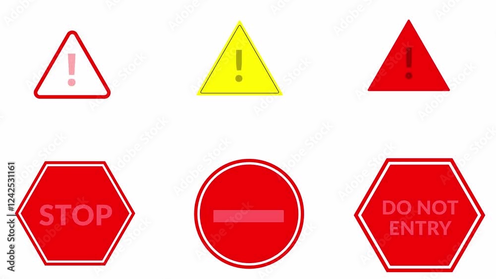 warning signs set animation, concept of warning signs message on white background, prohibition sign not allowed with alpha channel. warning signs set animation, concept of warning signs message on white background, prohibition sign not allowed with alpha channel.