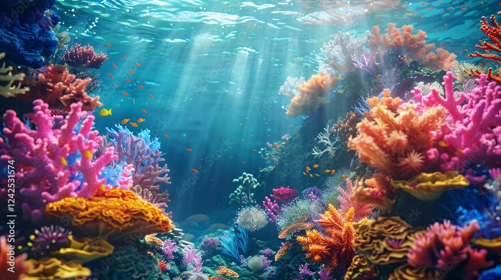 Fototapeta premium Vibrant coral underwater with marine life