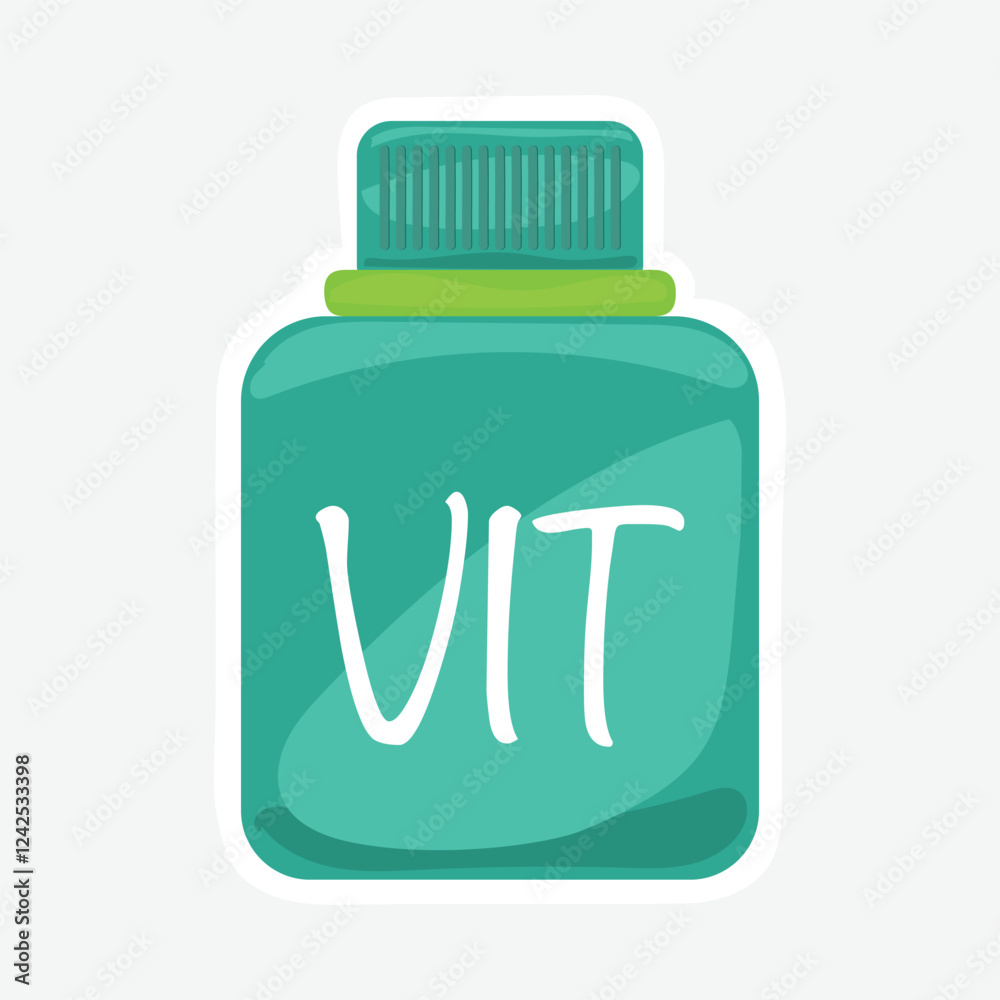 Fototapeta premium Vitamin Bottle Vector Illustration Sticker. Simple vitamin bottle vector sticker, perfect for health, wellness, and pharmacy designs
