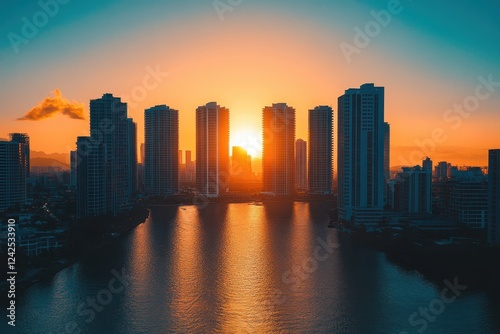 Wallpaper Mural Stunning sunset cityscape with skyscrapers. Ideal for real estate, travel, and city themes. Torontodigital.ca