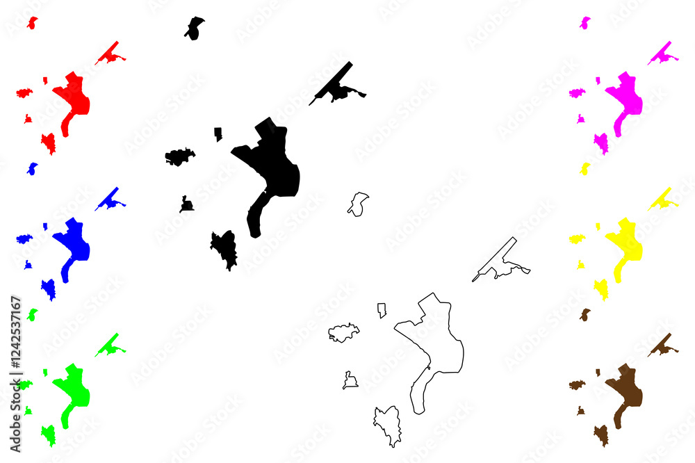 Obraz premium Burgas city (Republic of Bulgaria) map vector illustration, scribble sketch Bourgas map