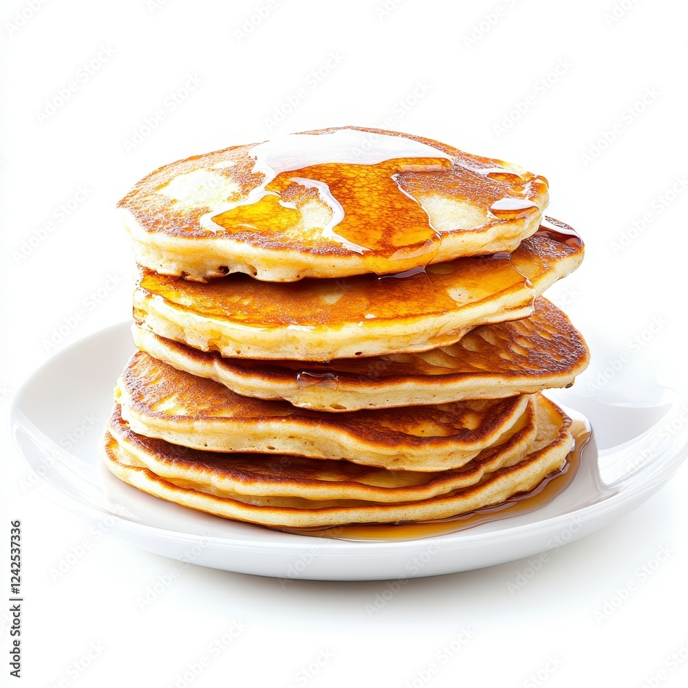 A Stack Of Golden Brown Pancakes With Syrup, Generative AI. A Stack Of Golden Brown Pancakes With Syrup, Generative AI.