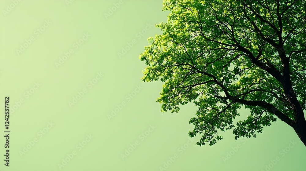 Green Tree Branches Against a Light Green Sky Green Tree Branches Against a Light Green Sky