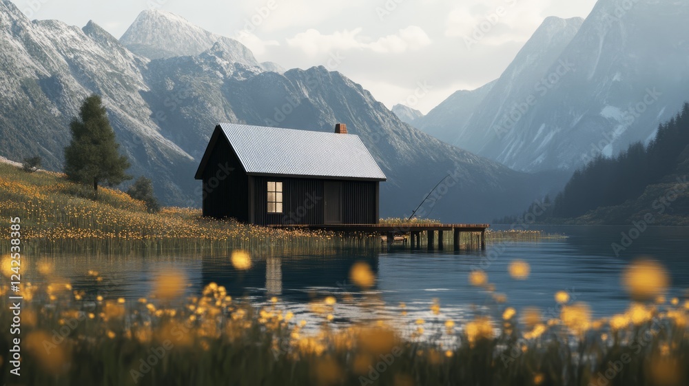 Fototapeta premium small wooden cabin, hatch for wild animals.